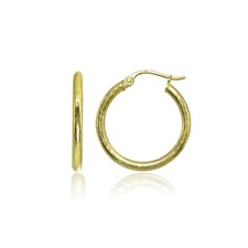 2x25mm Diamond-Cut Round Click-Top Gold Plated 925 Silver Small Hoop Earrings