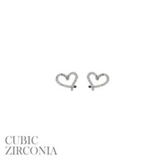 Cubic Zirconia Outline Heart Stud Earrings