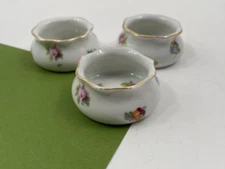 3 Vintage Royal Austria O. & E. G. Gold Trimmed Flowered Open Salt Cellars