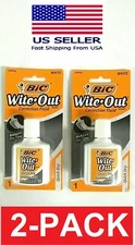 2-PACK  BIC White Wite Out Quick Dry Foam Brush Correction Fluid 0.7 Fl Oz /20ml