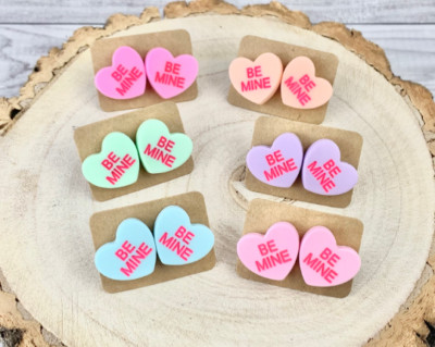 Conversation Heart Candy Earrings/ Be Mine/ Valentine Studs/ Galentine's Day