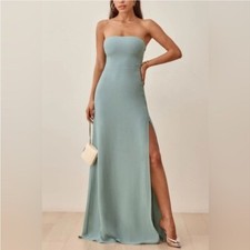 Reformation Ingrid Maxi Dress Long Gown Strapless Spaghetti Strap in Blue size 4