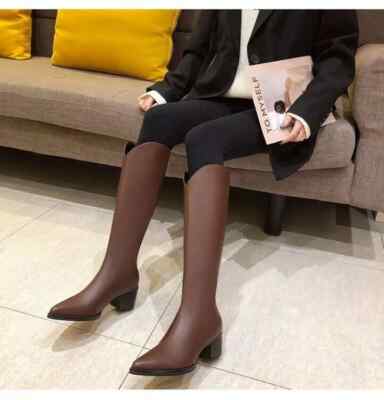Stiefel Up Knie Brown Eckig Komfortabel 6 CM Leder Kunststoff 9247