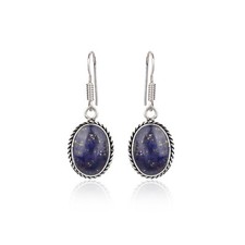 Solid 925 Sterling Silver Handmade Women Silver Gemstone Lapis Lazuli Earring's