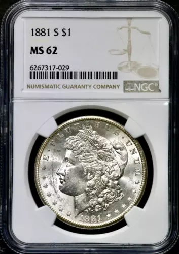 1881-S $1 Morgan Silver Dollar - NGC MS 62 - Iridescent Rainbow Toning  CC539