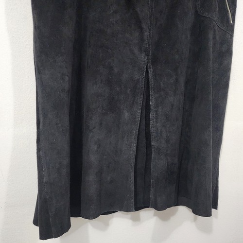 Vintage 90s Context Black Suede Leather Front Pleat Skirt Knee Length Womens 16 - Picture 6 of 12