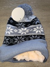 boys NEW THICK FLEECE LINED KNIT WINTER BEANIE HAT pompom one size WARM