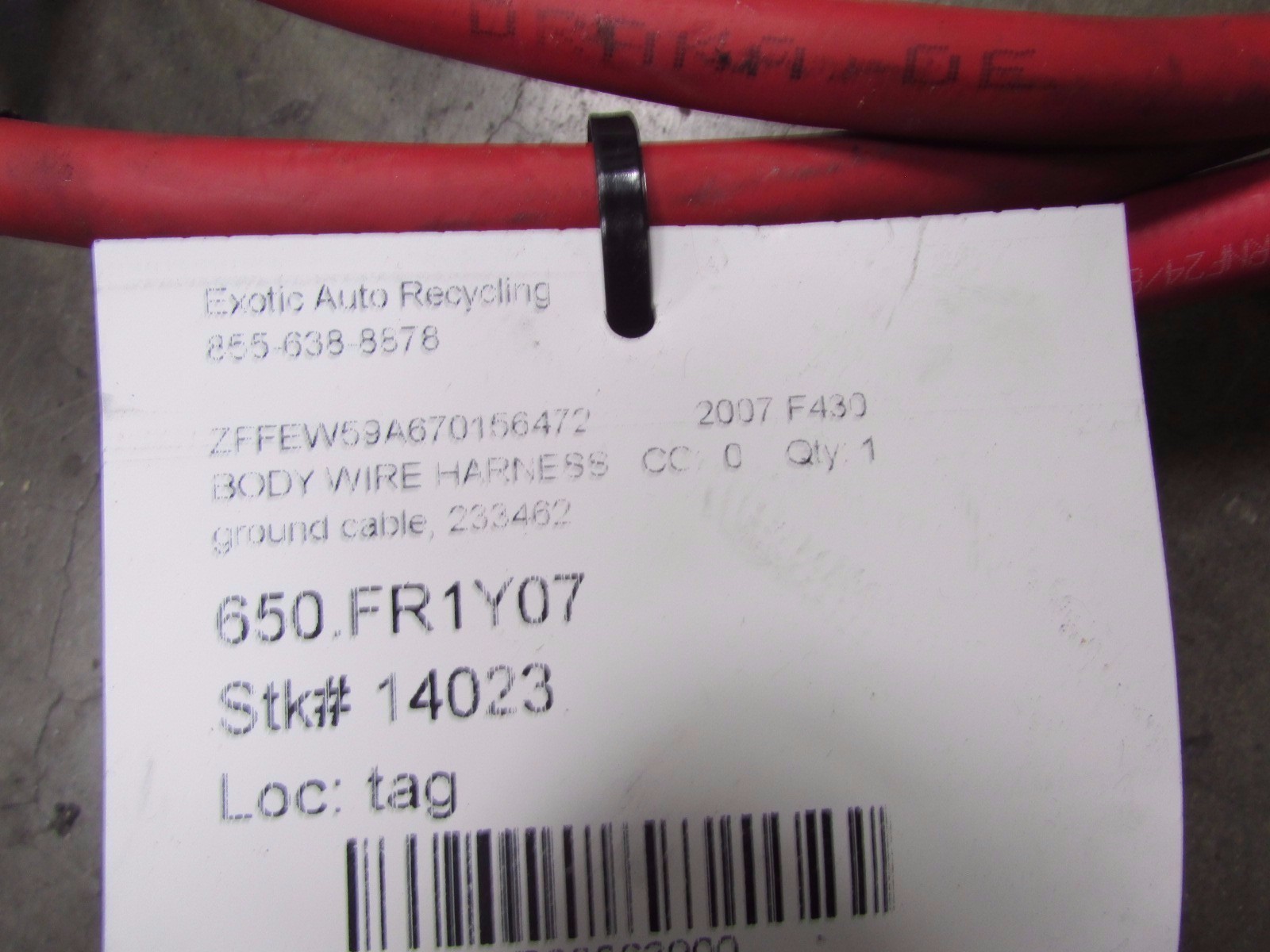 Ferrari F430, Ground Cable Body Wire Harness, Used, P/N 233462