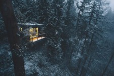 Landscape photography nature winter forest cabin snow Custom Gaming Mat Desk