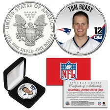 TOM BRADY New England Patriots NFL 1 oz PURE SILVER AMERICAN EAGLE in Deluxe Box