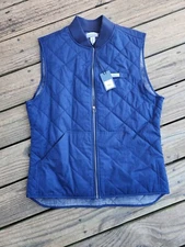 New Ocean Coast Mens Vest Jacket Blue Quilted Flannel Lined Full Zip Sz M