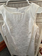White Calvin Klein Dress sheath Sleeveless size 6 women embroidered front panel 