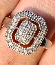 Vintage Heng Ngai 925 Sterling Silver 1/3 CTW Diamond Halo Statement Ring