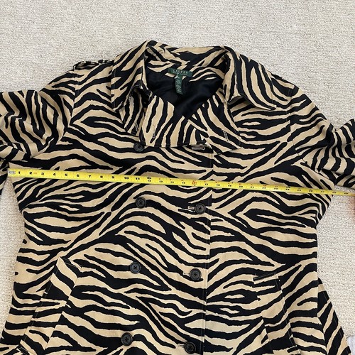 Lauren Ralph Lauren Womens Coat 3X Black Cotton Tiger Zebra Animal Print Trench - Picture 19 of 22