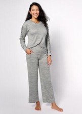 MUK LUKS Butter Knit Sweatshirt  Wide Leg Pajama Set Heather Grey Large A521604