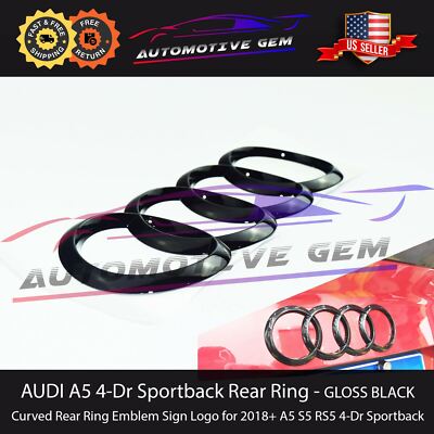 2018+ AUDI A5 Sportback Curve Ring Trunk Emblem GLOSS BLACK Rear Lid OEM S5 RS5