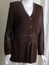 AS IS LACE REPAIR St.John Collection 10 Brown Santana Knit Longer Blazer Jacket