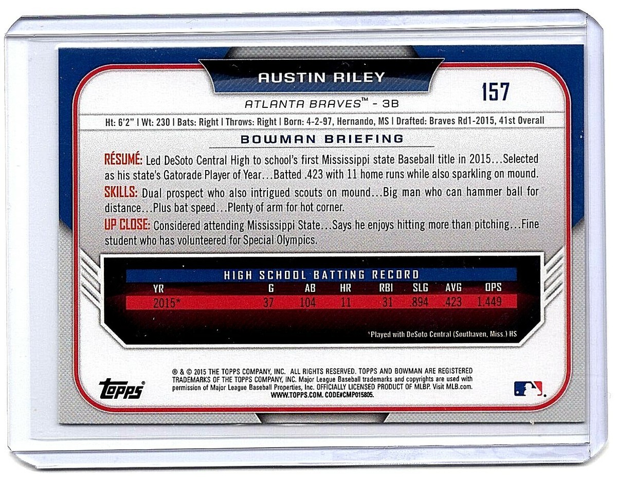 2015 Bowman Draft - Austin Riley #157 (RC) for sale online | eBay