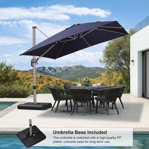 PURPLE LEAF Patio Cantilever Outdoor Umbrella with 360 Degree Rotation With Base - Picture 24 of 41
