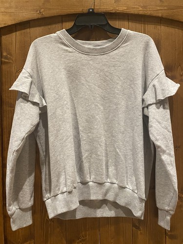 AERIE RUFFLED SLEEVE SWEATSHIRT IN GRAY 