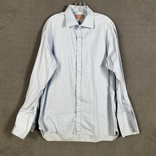Thomas Pink Mens Shirt 16.5 35 Blue Herringbone Twill Button Up