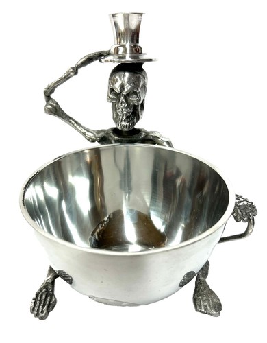 Quality Halloween Skeleton Silver Metal Party Bowl Candy Snack Walking Dead