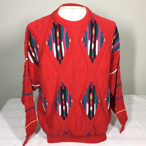 Vintage 90s Mens Medium 3D Raised Knit Sweater St Croix Cotton Biggie USA - Picture 9 of 10