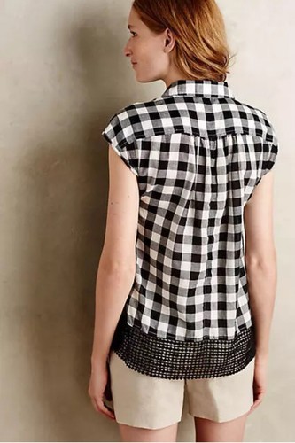 Holding Horses Nellie Gingham Lace Plaid Black White Print Anthropologie Small - Picture 2 of 11