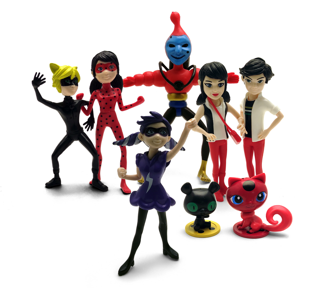 Ladybug, cat Noir, Bubbler, Storm, Tikki and Plagg (Set 8pcs), Action  figures