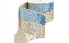Blue  Gold Wired-Edge Decorative Craft Ribbon Roll with Metallic Trim Edge