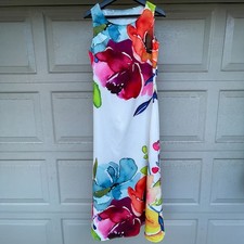 Watercolor Floral Maxi Dress Sleeveless Summer Colorful Flowy Size Medium 53  