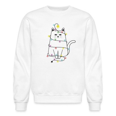 Grumpy Christmas Cat With String Of Lights Crewneck Sweatshirt