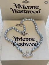 Vivienne Westwood Blue Pearl Saturn Necklace Blue pearl necklace