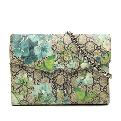 Gucci GG Supreme Blooms Dionysus Wallet on Chain Pre-Loved Crossbody Bag Beige