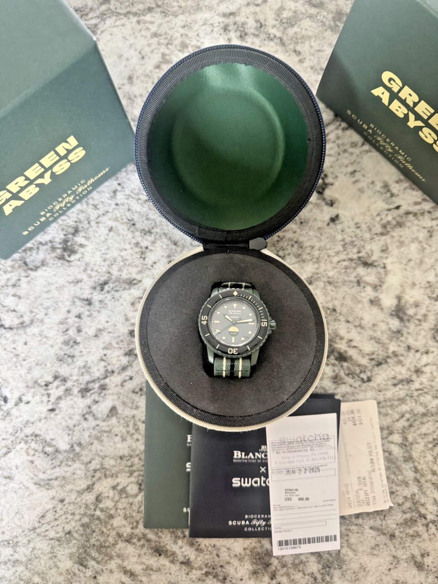 Blancpain X Swatch Green Abyss 中古 付属品完備 BLANCPAIN X SWATCH GREEN ABYSS SO35G100 Scuba Fifty Fathoms 2026