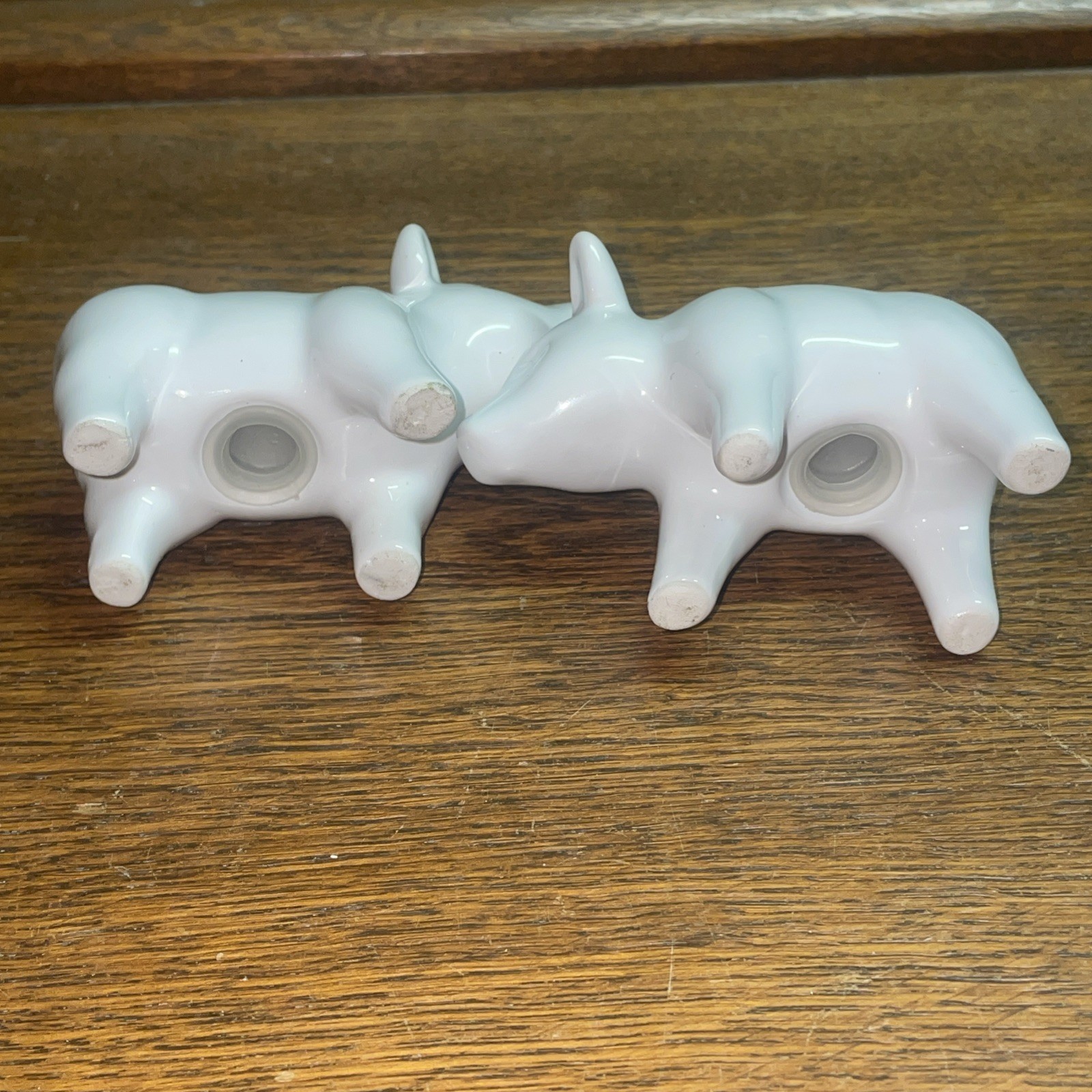 Salt & Pepper Shakers Pig White Milk Ceramic Glass Stoppers