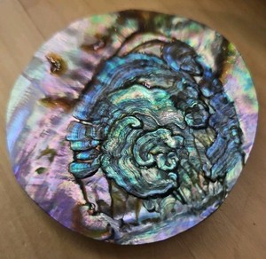 Natural Vintage Smaller Iridescent Blue Abalone Shell Round Measures 2 5/8" 