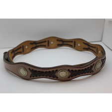 Vintage Western Brown Leather Scalloped Whipstitch Concho Belt USA Youth