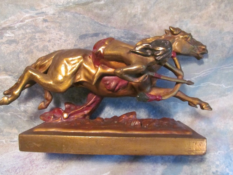 UNKNOWN COPY OF BERGMAN NATIVE AMERICAN ON GALLOPING HORSE BRONZE BEAUTIFUL