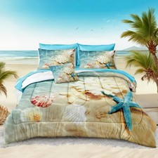 Coastal Bedding Full Size Comforter Set with Sheets Beach Comforter Bed Set 8...