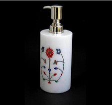 Marble Soap Dispenser with Gemstones Inlay Work 3 x 3 x 5 Inches Lotion Pump