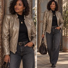 Tribe America Leather Jacket Women's 14 USA Made Zip Biker Chic Moto