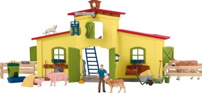 Schleich Farm World Großer Stall mit Tieren und Zubehör 42605