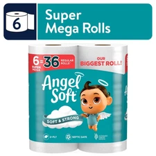 Angel Soft 2-Ply Toilet Paper, 6 Super Mega Rolls