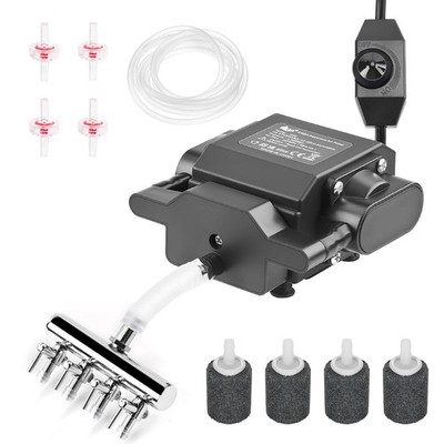 AQQA Powerful Aquarium Air Pump Adjustable Oxygen Aerator 12w, 257gph, Black 