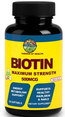 Biotin 500mcg Maximum Strength Hair Skin Nails Energy Suport 120 Softgels