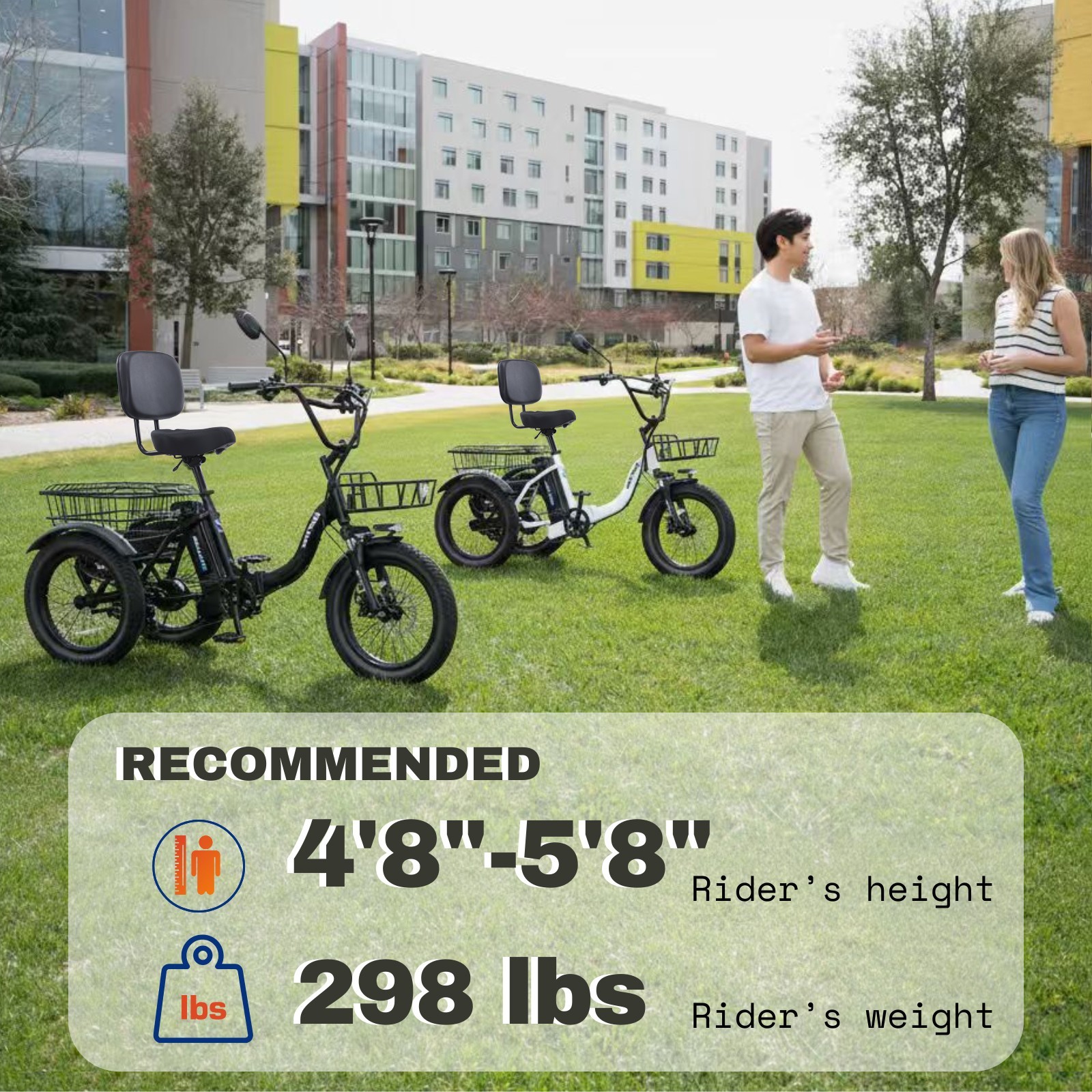 Narrak Fat Tire Folding Electric Trike Peak 1100W 624WH Removable Battery