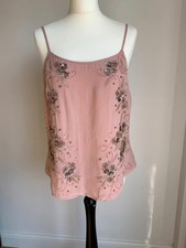 Monsoon Beaded & Sequin Pink Camisole - Boho Cami - Size 12 VGC