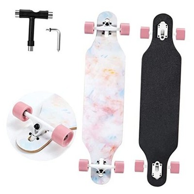 Longboard Skateboard, 41 Inch Drop Through Longboard Complete 9-Ply Nature Pink