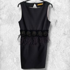 Alice + Olivia Black Midi Dress With Feather And Rose Detailing Size 6 